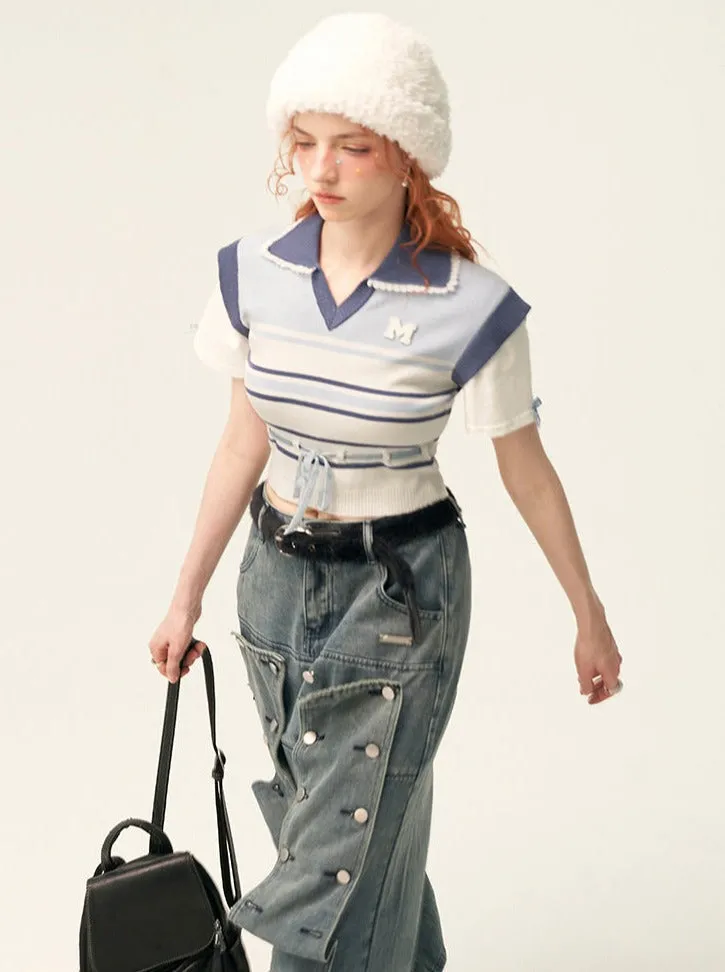 Polo Tops Summer Short Striped