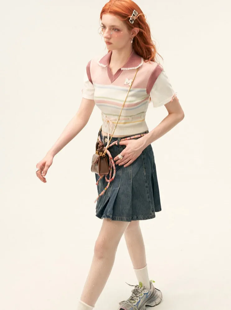 Polo Tops Summer Short Striped