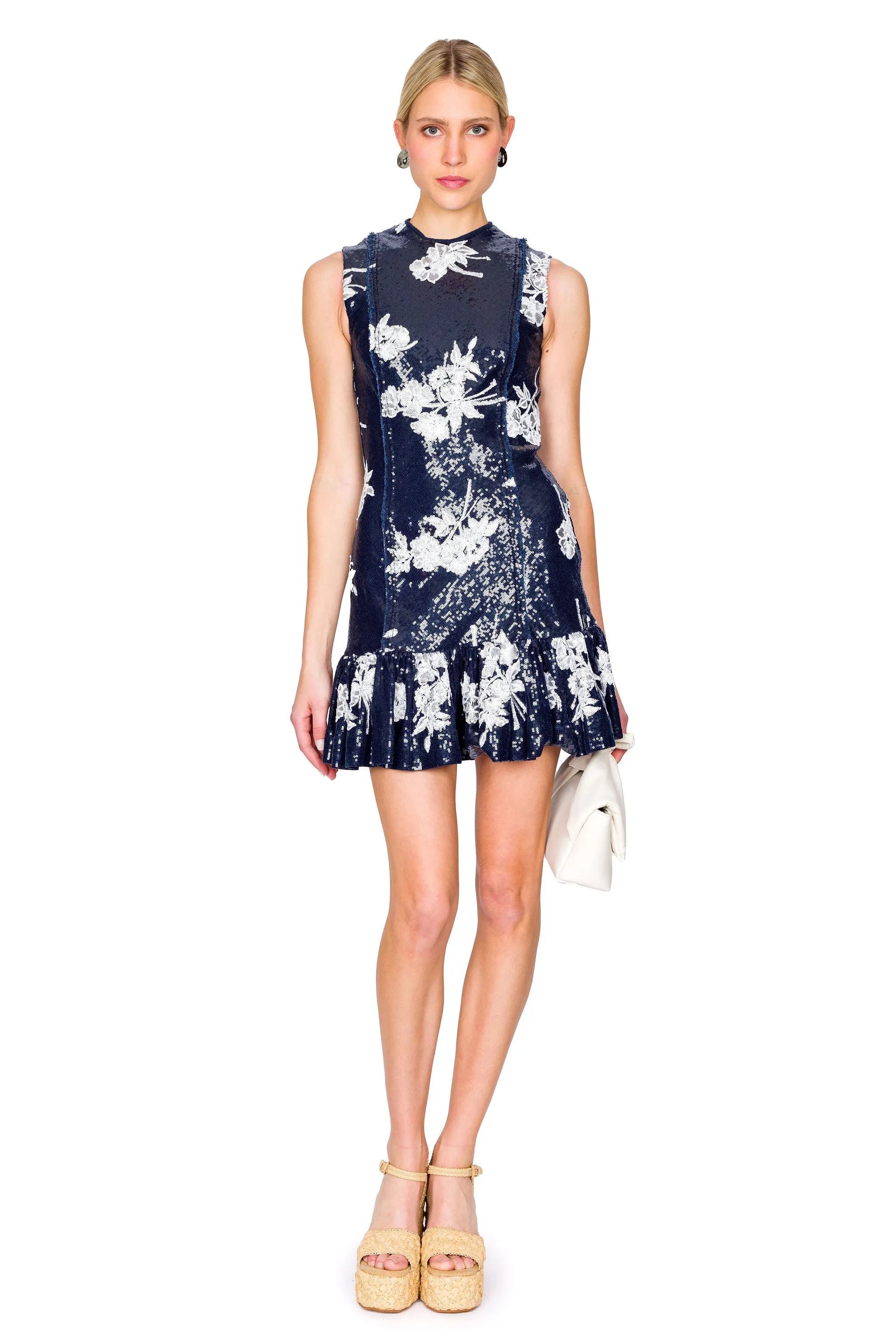 Sequin Sleeveless Mini Dress With Flounce Hem