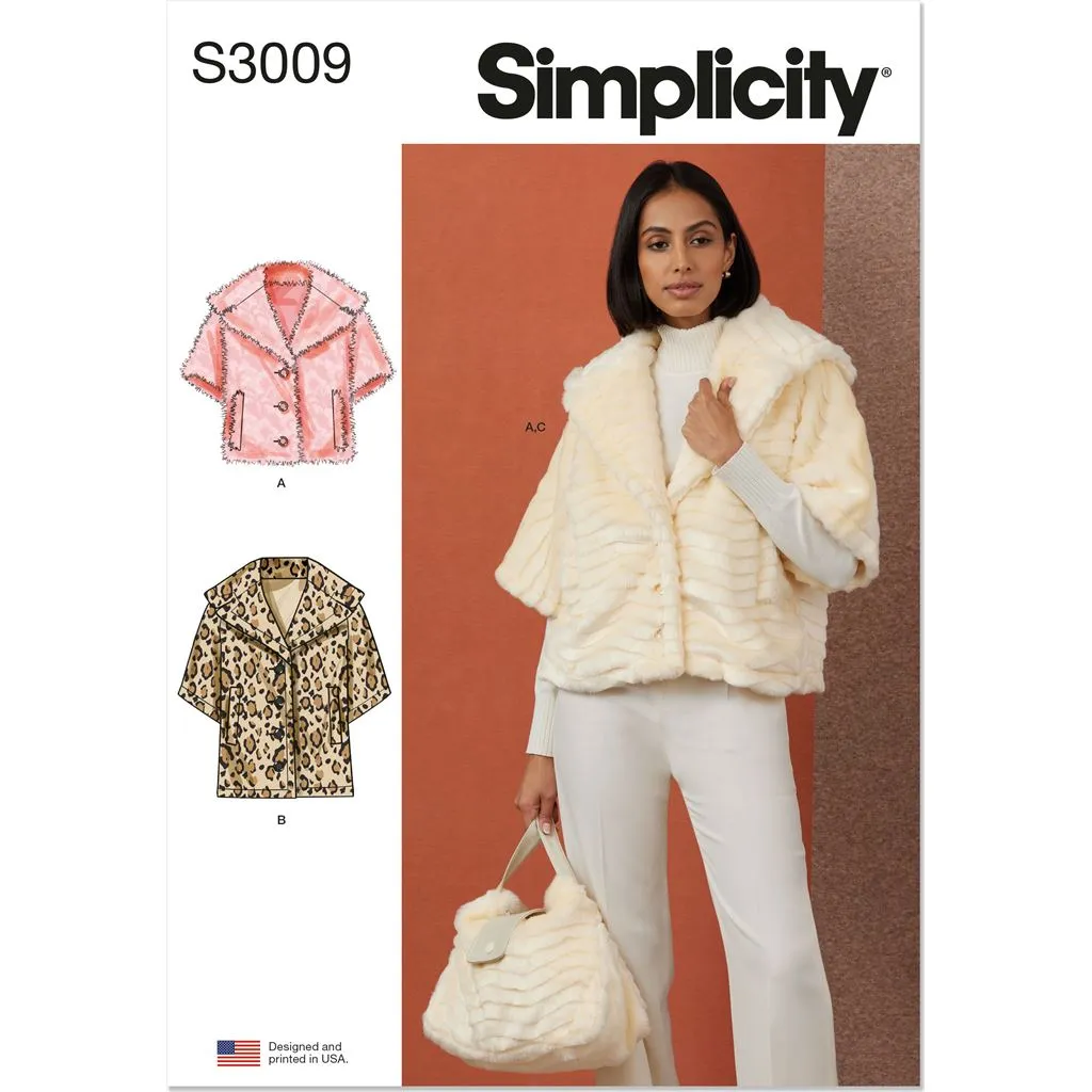 Simplicity Sewing Pattern S3009 Misses' Jacket In Two Lengths and Bag