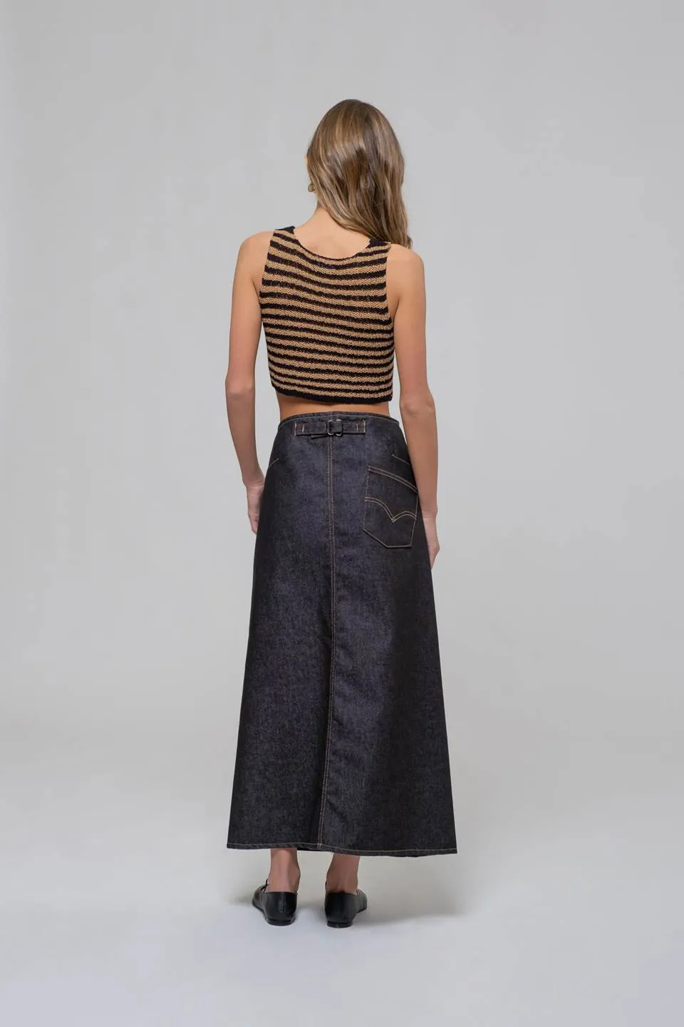 STRIPE V NECK FRONT HOOK SWEATER VEST