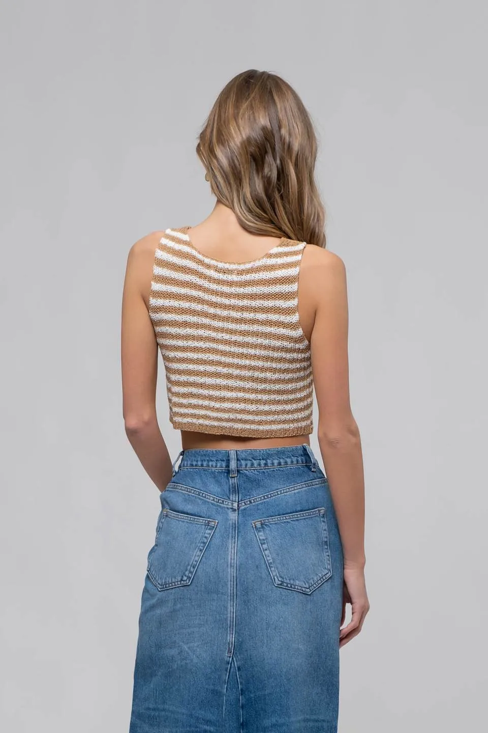 STRIPE V NECK FRONT HOOK SWEATER VEST